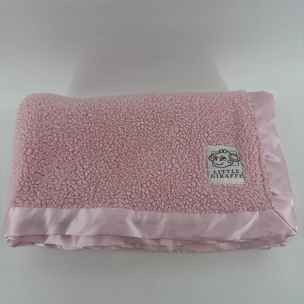 Little Giraffe Chenille Baby Blanket Pink Satin Ruffle Border Plush Crib Wrap 30